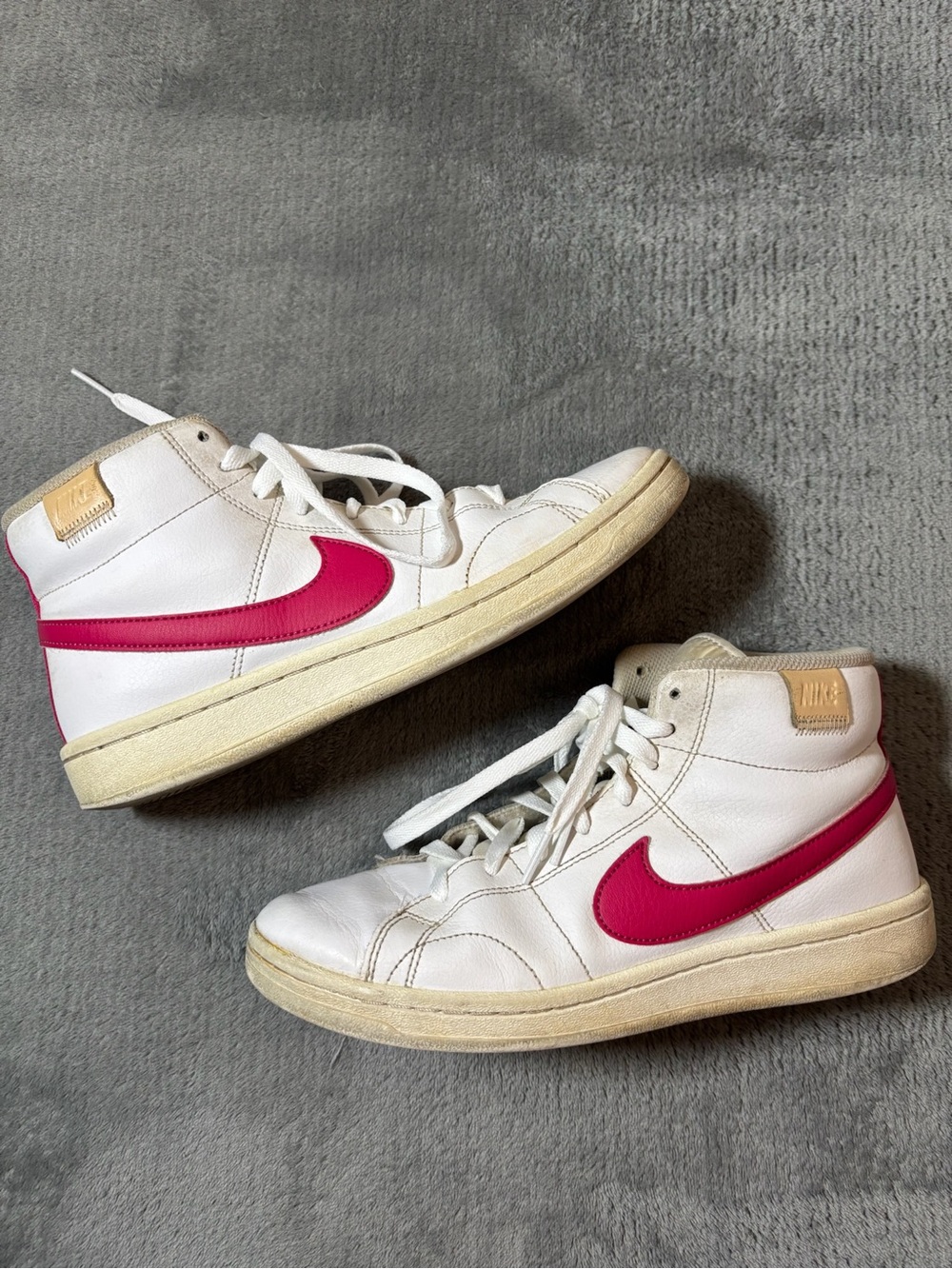 Nike Women's White High-Top Sneakers with Fuchsia Swoosh